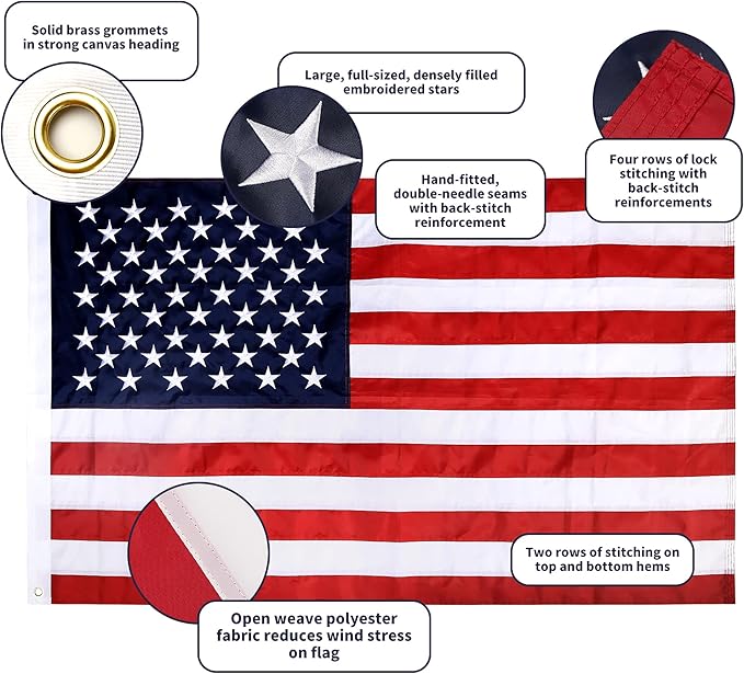 Quarut House Flag Pole Kit,Including 6Ft Stainless Steel Flag Pole,Heavy Duty Nylon 3x5 Ft American Flag,Aluminum Alloy Rings and Bracket.Wall Mounted Flagpole Set for Residential Commercial（Silvery）