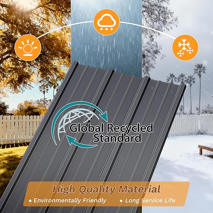 Greesum 8x4FT Outdoor Storage Shed, Metal Shed with Triple Lockable Door, Utility Tool Storaged Garden Shed with Slopping Roof for Patio Storage, Black