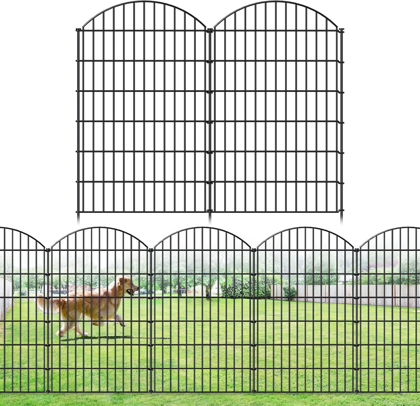 Metal Garden Fence 48in (H) x 20.3ft (L), 8 Panels + 9 Stakes Dog Fence Border Fence Animal Barrier, No Dig Garden Fencing for Yard Flower Bed Lawn Patio Outdoor, CTW4808 Black