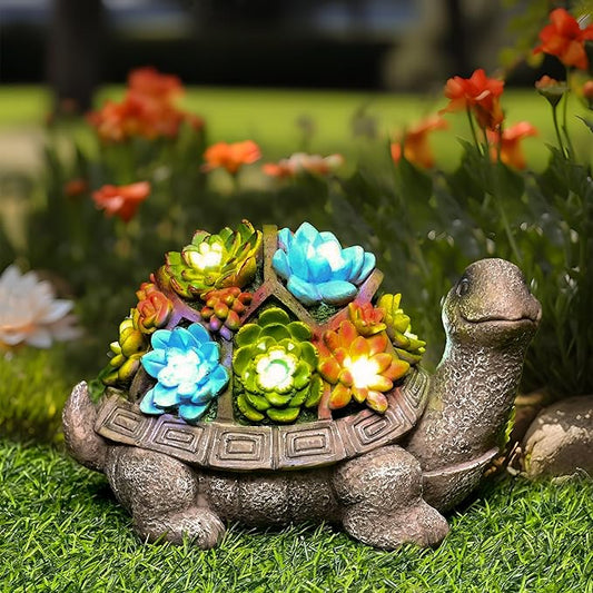 GIGALUMI Solar Garden Statues Turtle Figurine Lights for Outside, Yard Decorations Outdoor, Garden Decor Unique Birthday Housewarming Gifts for Mom, Women for Mothers Day