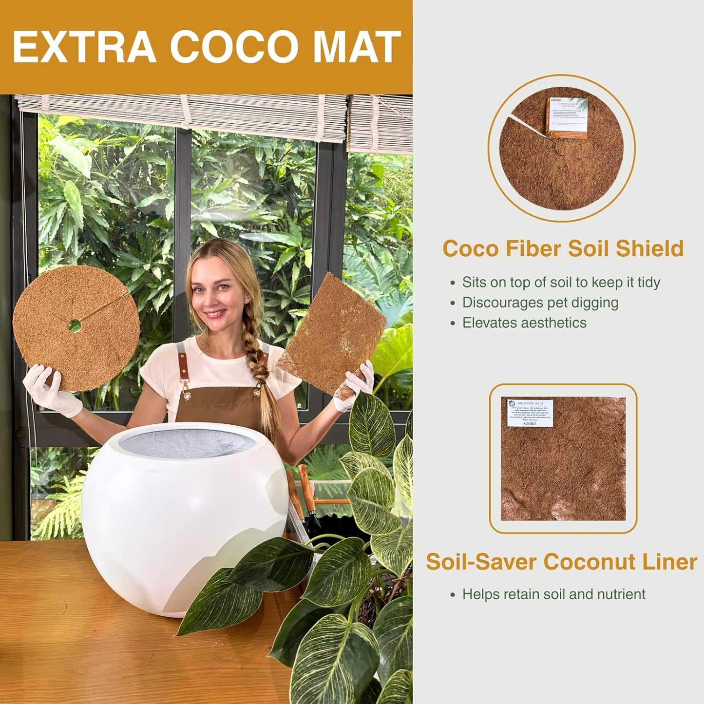 Globo Large Fiberstone Plant Pot, Large Planters for Indoor Plants, Outdoor Planters for Porch (Kilim Beige, 20" D x 16" H)