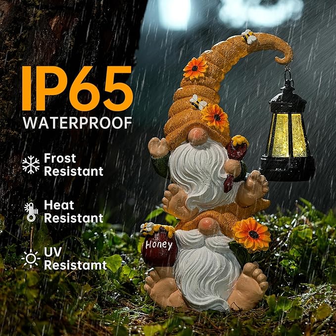 Garden Gnome Statue with Solar Lights – Large Outdoor Sculptures for Patio, Lawn, Yard – Ideal Gifts for Moms, Women, Grandma, Mother’s Day, Birthdays, – Funny Double Gnome Decoration for Housewarming