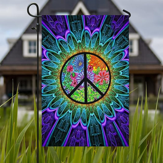 FLAGWIX Peace Hippie American Flags - Sunflower Decor, Garden Flag 12x18, Peace Sign Flags, Decorations Outdoor, A Little Something To Brighten Your Day Flag - Double Sided Heavy Duty Canvas Flags
