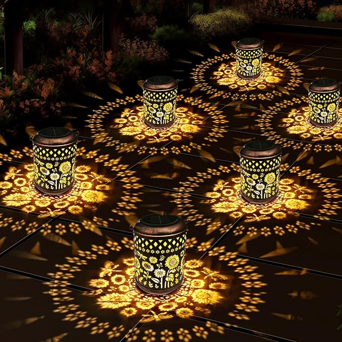 Solar Lanterns Sunflower Dragonfly Butterfly Lights Outdoor Decor Hanging Lantern Waterproof Metal LED Garden Decor Decorative,Yard,Patio,Lawn,Christmas Gifts 1 Pack Bronze