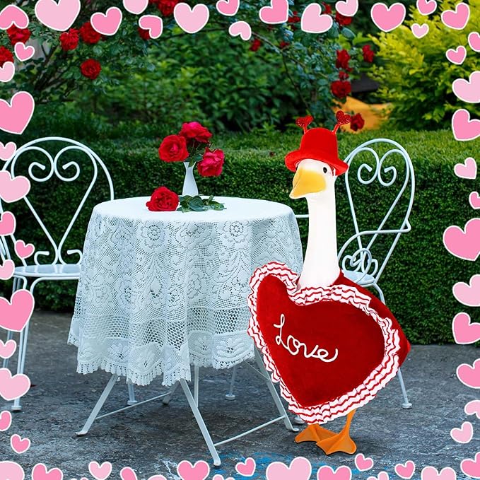 Valentine Goose Outfits Pink Heart Porch Goose Outfit Lawn Porch Goose Clothes Fits 23" Cement Plastic Goose Statue for Valentine's Day Outdoor Garden Yard Patio Art Decor (Red)
