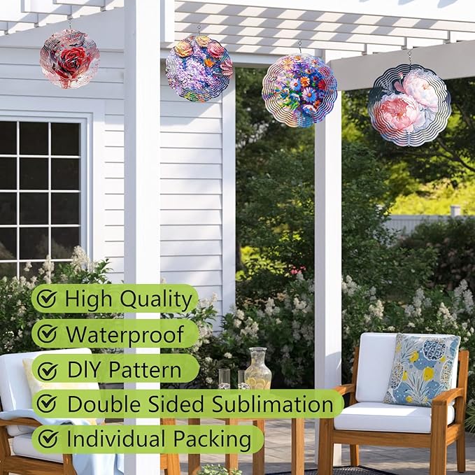 10 Pack Sublimation Wind Spinner Blanks 8 Inch,3D Wind Spinners Sublimation Blanks Products Bulk Aluminum Metal Sublimation Blank Wind Spinner for DIY Gift Indoor Outdoor Decoration