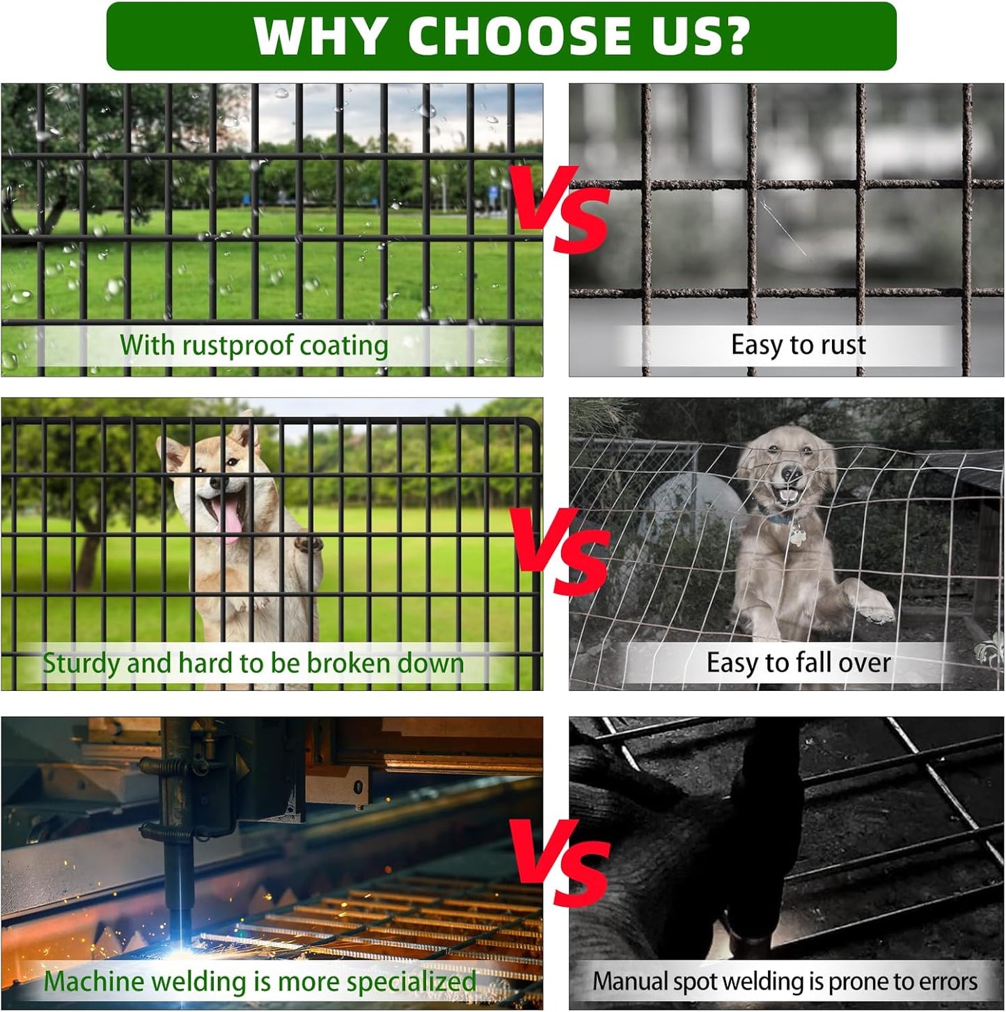 10 Panels Dog Fence Outdoor for Yard, 36 in(H) X 25 ft(L) Decorative Garden Fence Rustproof No Dig Animal Barrier Fencing Metal Wire Panel Border Patio Rabbits Ground Stakes Fencing