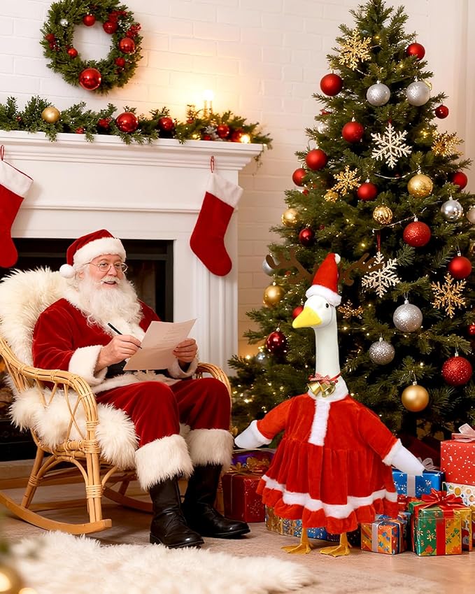 Christmas Porch Goose Outfits - Red Santa Claus Custome for 23 inch Porch Goose, Christmas Outdoor Decor for Lawn, Yard & Garden