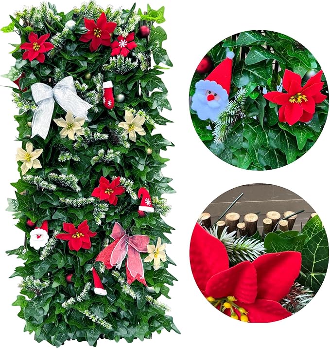 Expandable Fence Privacy Screen for Balcony Patio Outdoor,Decorative Faux Ivy Fencing Panel,Artificial Hedges (Single Sided Leaves) (2, Christmas-Ivy)