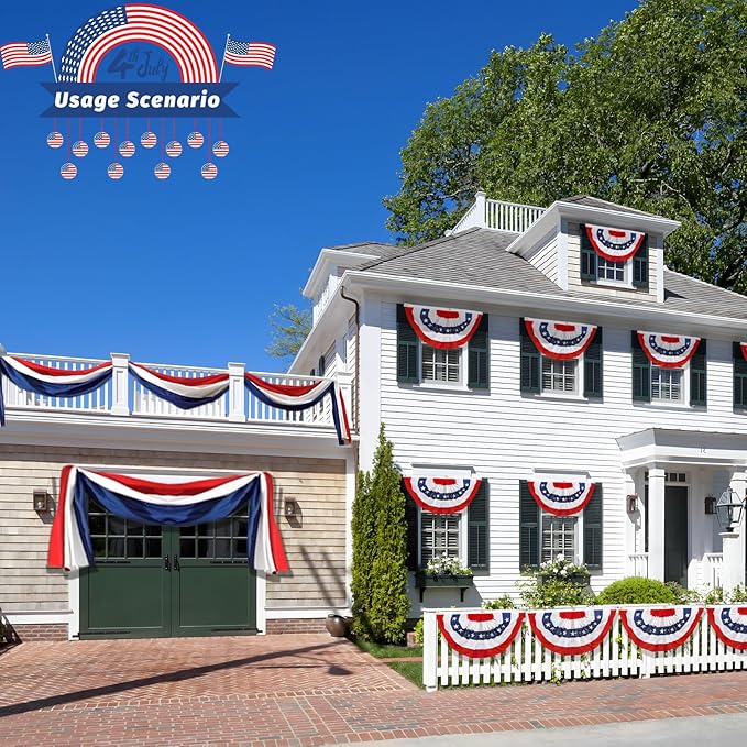 2x4 Ft American Pleated Fan Flag Bunting,Patriotic Bunting Embroidered Stars for Outside,Red White and Blue Decorations for 4th of July Independence Day Memorial Day 1pcs