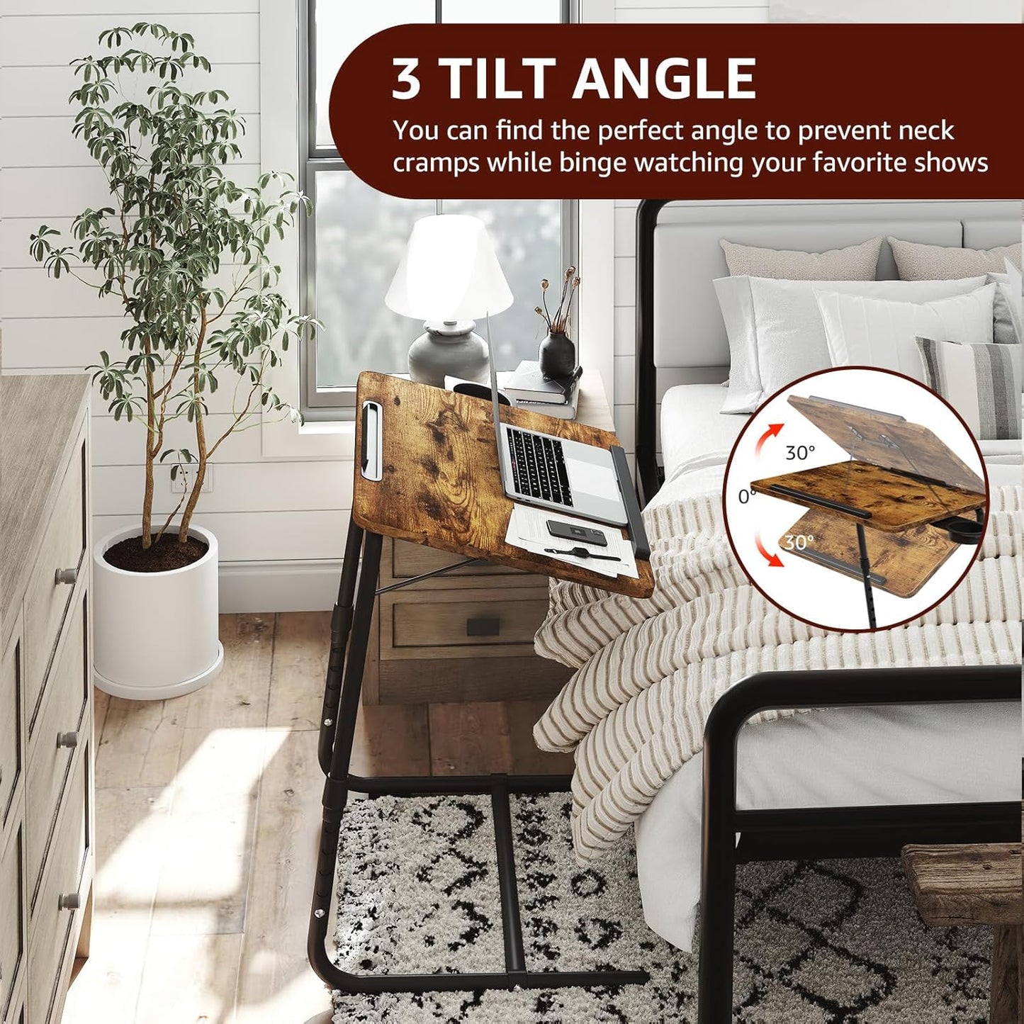 Folding TV Tray Adjustable Dinner - Trays for Eating On Couch Wooden Tables Mate Stand Foldable Desk with Cup Holder Portable