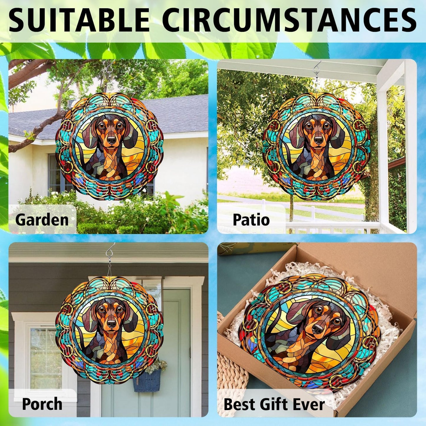 Dachshund Yard and Garden Wind Spinner, Unique 3D Hanging Dachshund Wind Spinner