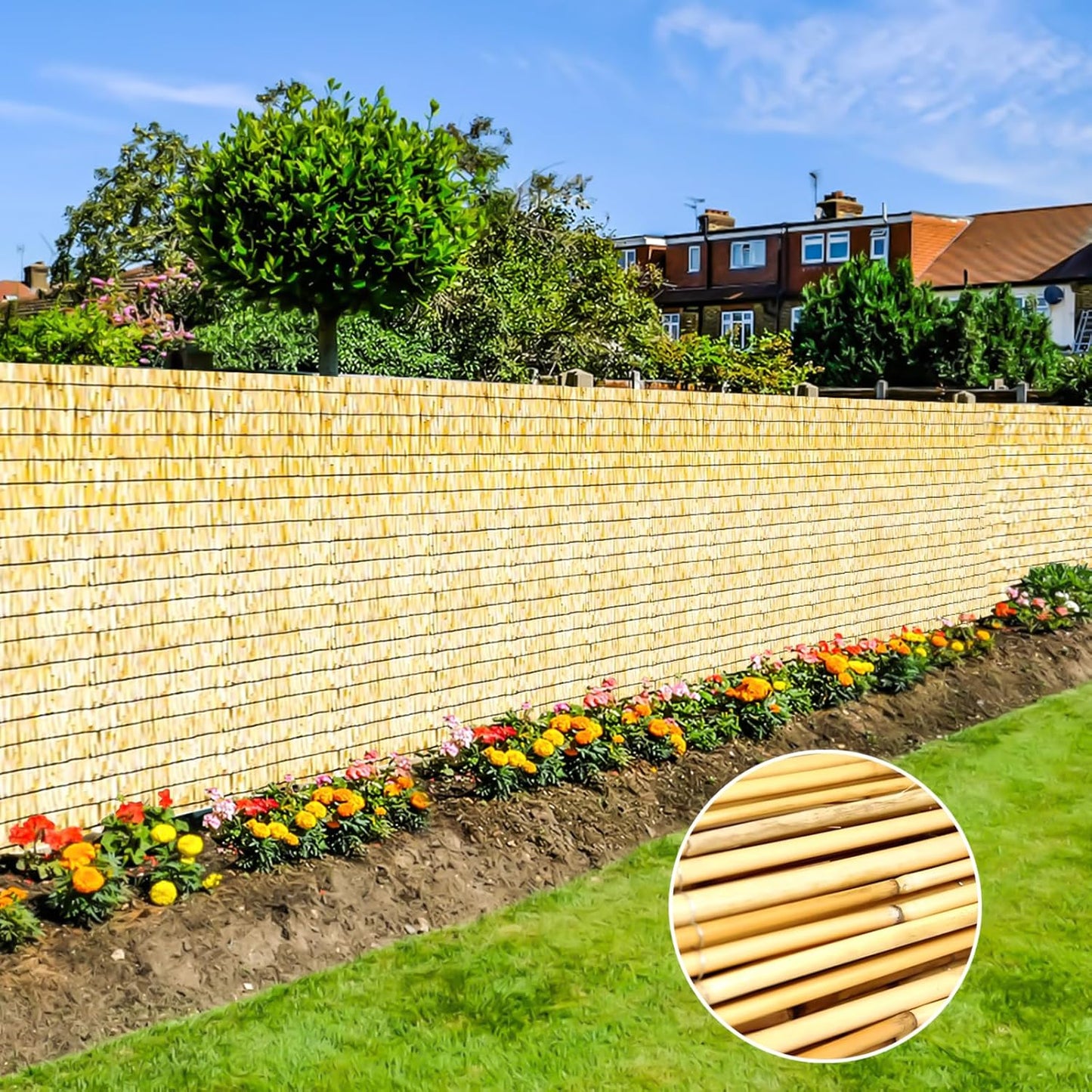 Bamboo Reed Fencing, Natural Decorative Bamboo Privacy Fence 5ft High, Reed Curtains for Patio Garden Balcony Outdoor Privacy Screen, 5 x 16 FT