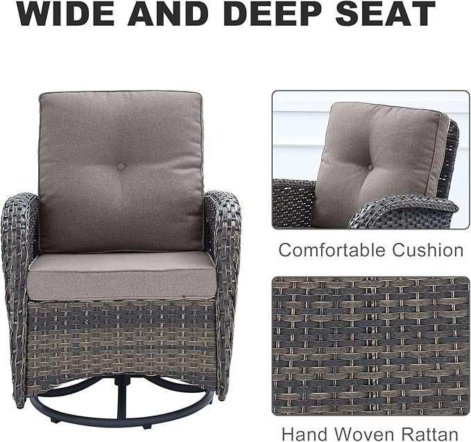 HUMMUH Patio Furniture 6-Piece PE Wicker Outdoor Conversation Set,All-Weather Rattan Swivel Chairs with Ottomans Glider Loveseat for Backyard,Poolside,Deck