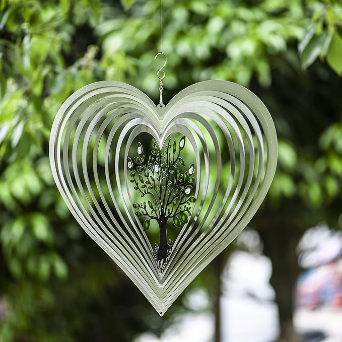 Heart Wind Spinners with Crystals for Yard and Garden, Metal Ornaments for Garden Décor, Outdoor Wind Spinner, Heart Décor Gifts, Outdoor Garden Decoration, 15 inch Heart Wall Décor by ISEO