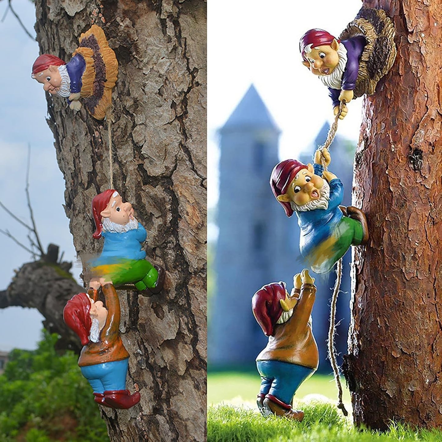 Climbing Gnome Patio Statue Gift,Outdoor Garden Fairy Elves Accent,Whimsical Gnomes Lawn Ornament Sculpture,Hanging Gnomes Yard Art, Funny Resin Decor,Clearance Tree Face Hugger Figurine