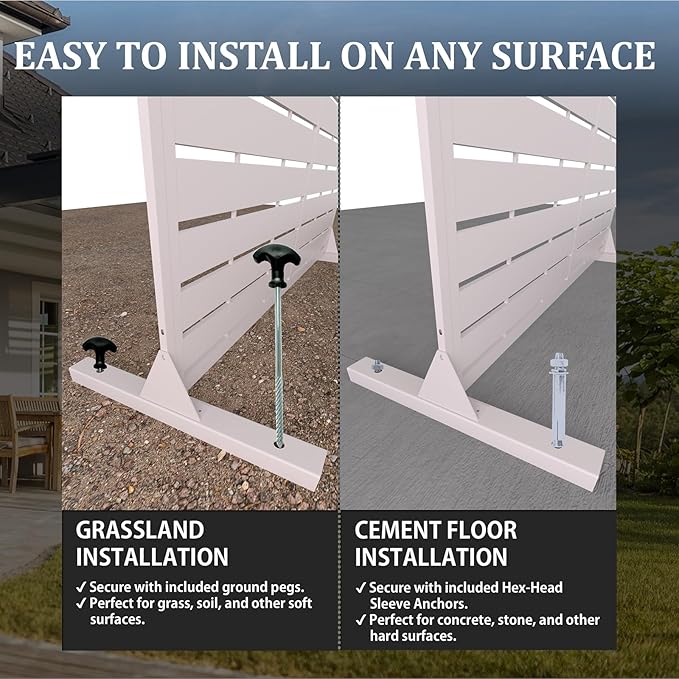 6FT Outdoor Metal Privacy Screen – Decorative Privacy Fence and Room/Garden Divider, Weather-Resistant Freestanding Panel with Stand, Durable Steel for Patio, Garden, Balcony, or Backyard