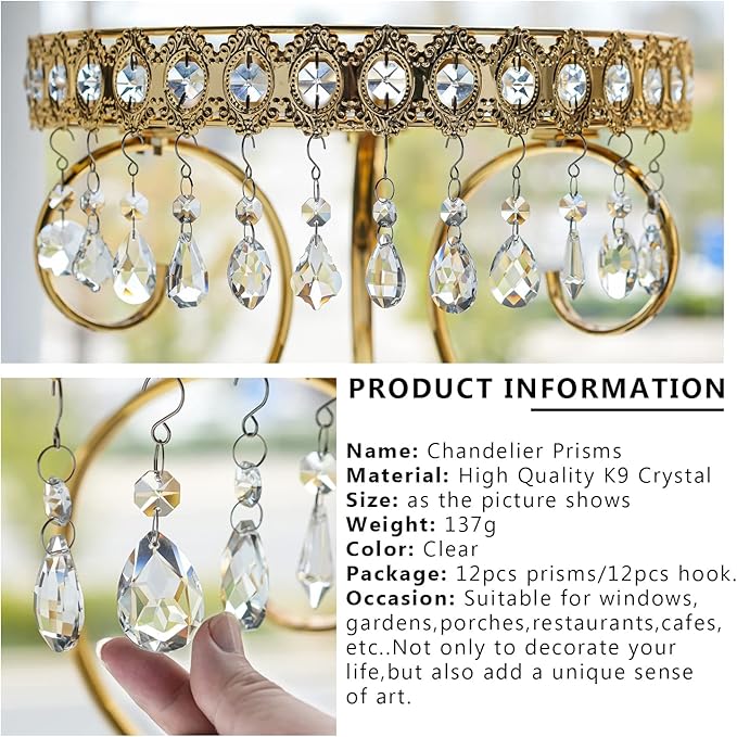 KANPURA 12pcs Glass Crystal Chandelier Prisms,Rainbow Hanging Crystals Suncatcher for Window,Home Decor(Clear)