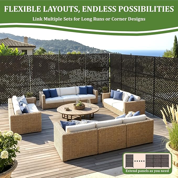 Metal Privacy Screen Outdoor 72x44in (6FT) – Rustproof Steel Decorative Fence Panel, Weatherproof Garden Divider for Patio, Backyard & Balcony, Metal Panels for AC Unit or Trash Bin Enclosure