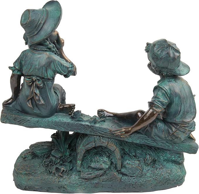Alpine Corporation 14" Tall Indoor/Outdoor Girl and Boy Playing on Teeter Totter Statue Yard Art Decoration