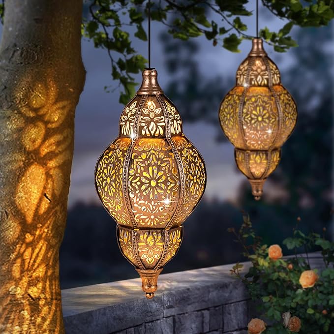 Solar Lanterns Outdoor Waterproof, Hanging Solar Lantern Garden Decor, Decorative Garden Lights for Yard, Patio, Lawn, Porch, Unique Housewarming Gifts (Moroccan)