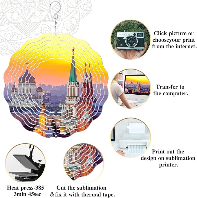 Weysat 10 Pack Sublimation Wind Spinner Blanks 3D Aluminum Wind Spinners Hanging Spinners DIY Crafts Ornaments for Indoor Outdoor Garden Yard Window Porch Front Door Decoration (8 Inch)