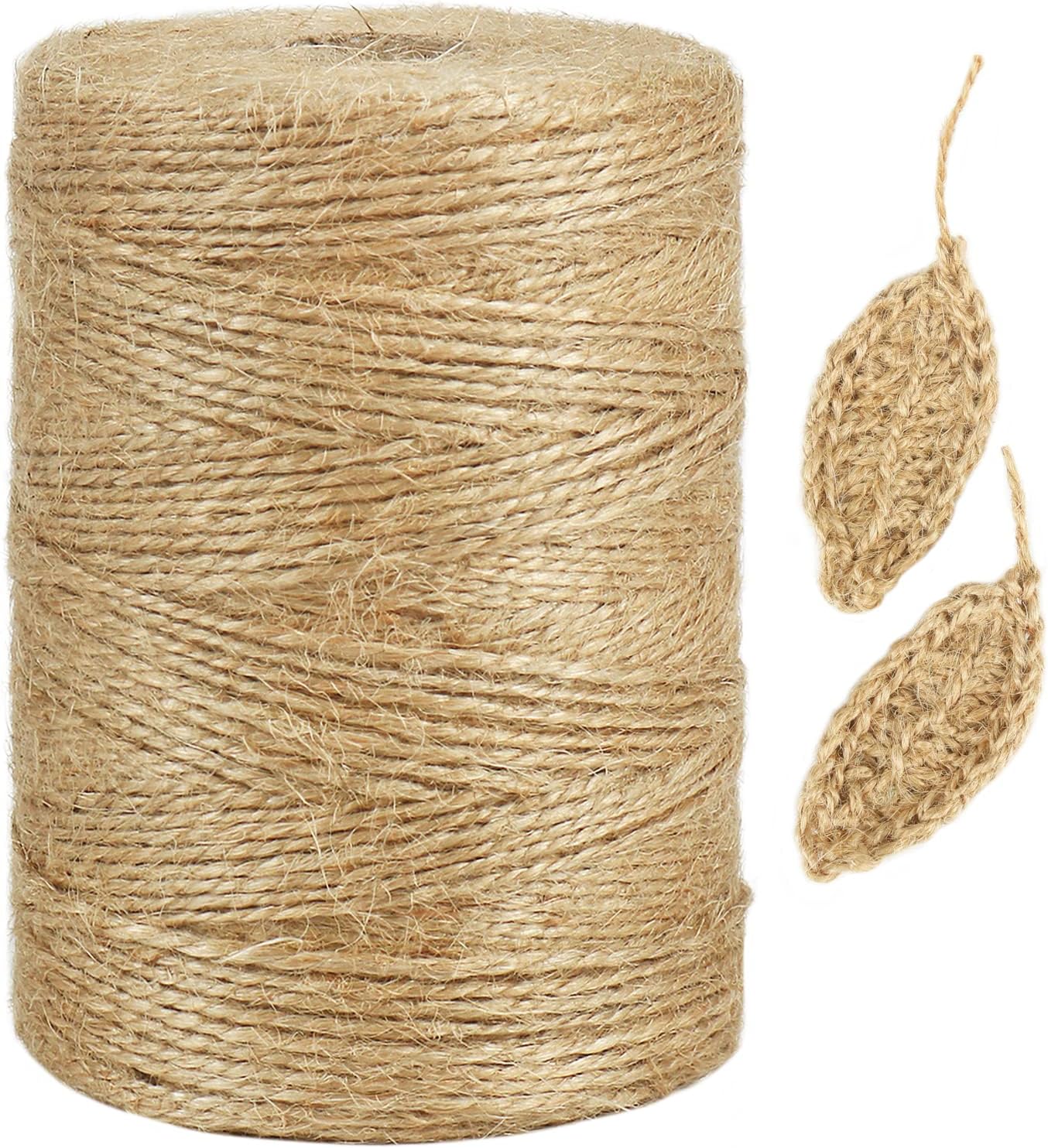 Tenn Well Natural Jute Twine, 984 Feet 2Ply 1mm Thin Brown Twine String for Crafts, Crocheting, Gift Wrapping, Gardening, Farmhouse Decor, Christmas Ornaments