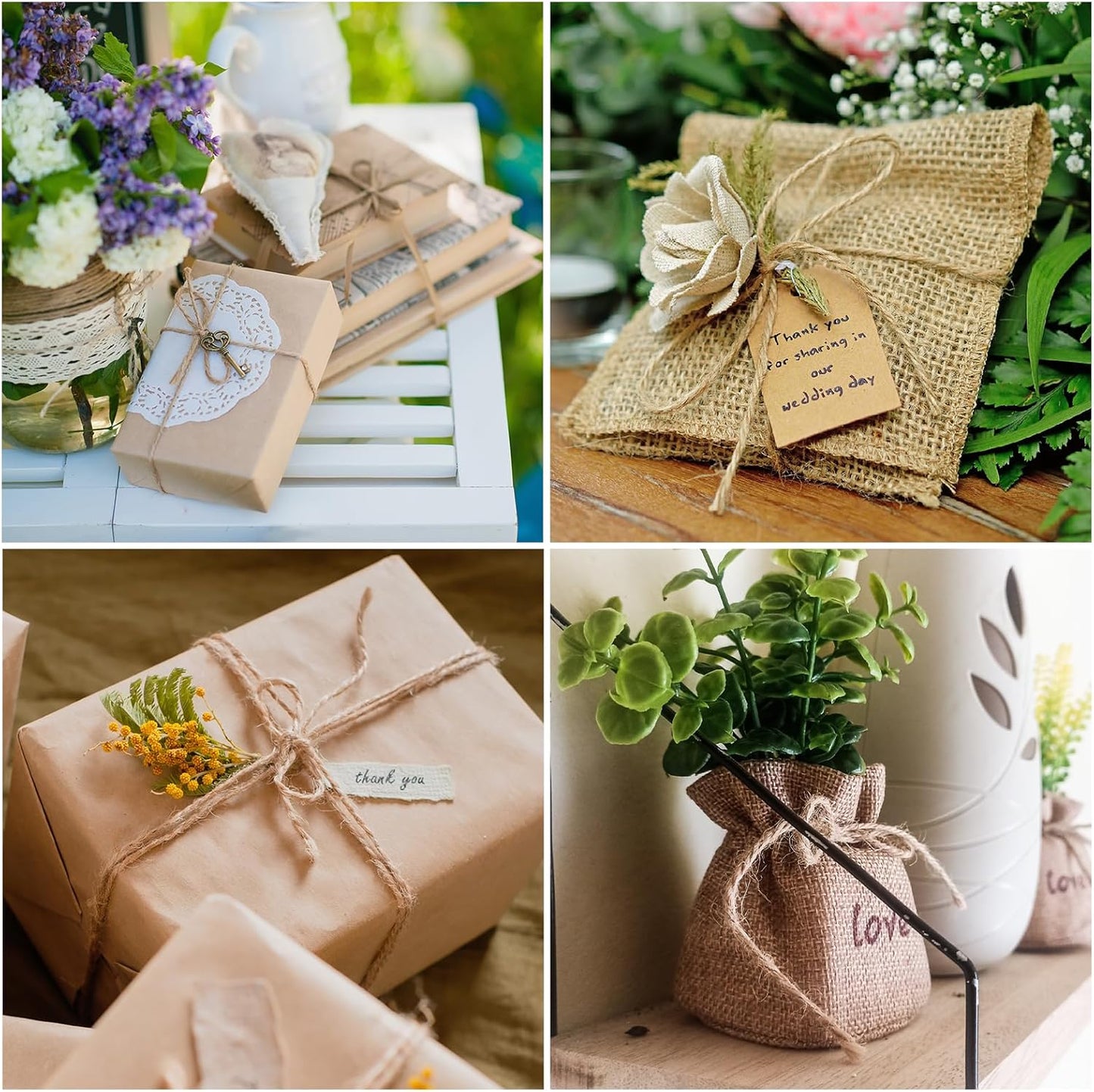 uxcell 164 Feet Natural Jute Twine String,2mm Thin Garden Twine Rope Colored Plant String Cord for DIY Art Crafts Gift Wrapping Decoration Packing Gardening Plant Hanger,Brown