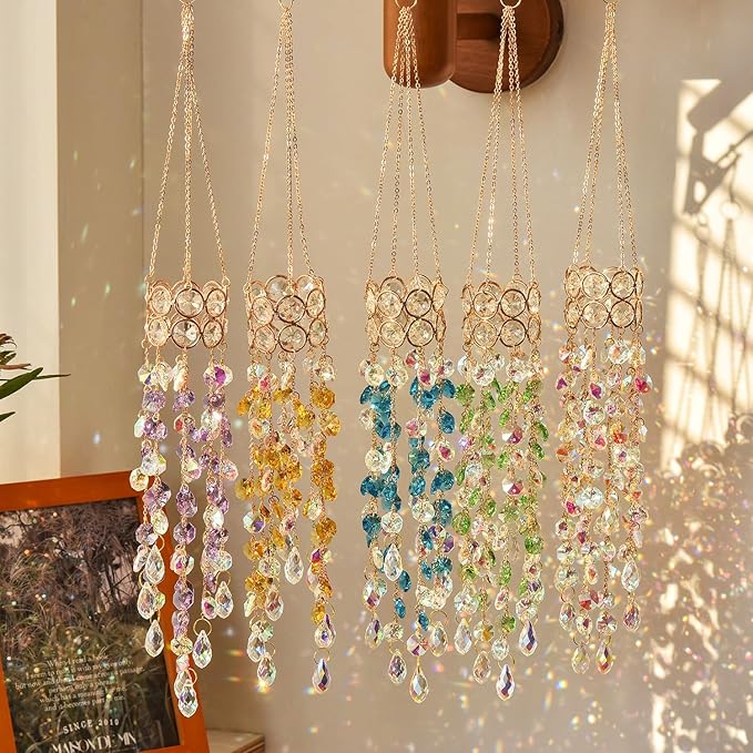 Hanging Window Garden Crystal Sun Catcher, Gold-Plated Sun Catcher for Indoor and Outdoor Decoration, Light Catcher, Party Crystals (Golden)