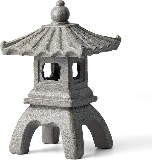 Glitzhome MGO Faux Concrete Pagoda Garden Statue Indoor and Outdoor Decoration, 16" H