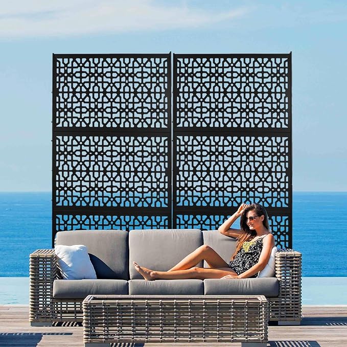 6.5FT Outdoor Metal Privacy Screen, Outdoor Privacy Panels, Freestanding Privacys Fence with Sturdy Stands, Durable Steel for Patio for Courtyard, Balcony, Garden and Other Indoor Places