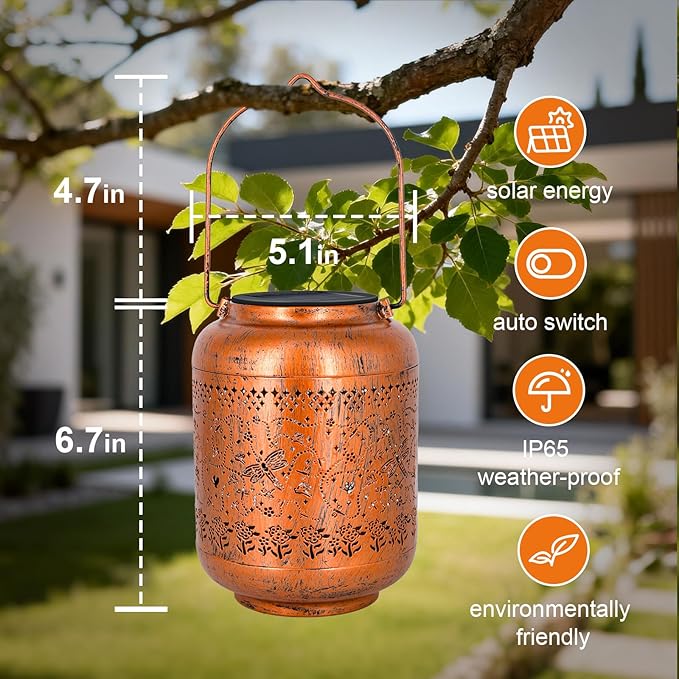 2Pack Dragonfly Solar Lanterns Outdoor Waterproof Garden Decor Birthday Gifts for Women Metal Hanging Solar Lights Light for Yard Patio Lawn Backyard Butterfly Gardening Gifts for Mom Grandma