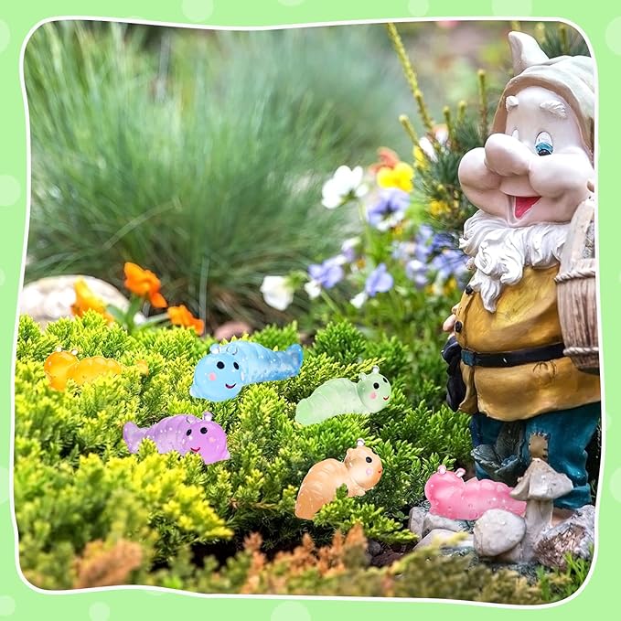 Suzile 60 Pcs Mini Resin Animals Caterpillars Miniature Figures Luminous Mini Resin Charms Miniature Garden Accessories Micro Landscape Ornaments for DIY Outdoor Decor Party Decorations (Bright Color)