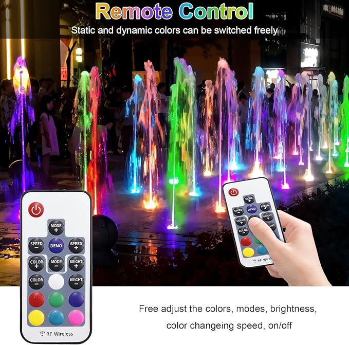 RGB Underwater Pond Lights, 20 Colors Dimmable Fountain Lights with Timer, IP68 Waterproof Underwater Submersible Led Lights with Remote Control for Outdoor Ponds Aquarium Garden Pool (Set of 4)