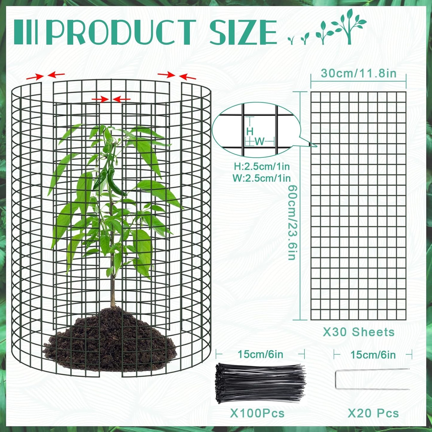 10 Packs 24"x 12" Large Wire Plant Protectors Wire Plant Cages Mesh Plant Cage Chicken Wire Cloche with Ground Stakes and Nylon Ties Protect Plants,Garden,Shrubs and Vegetables from Animals-30PCS