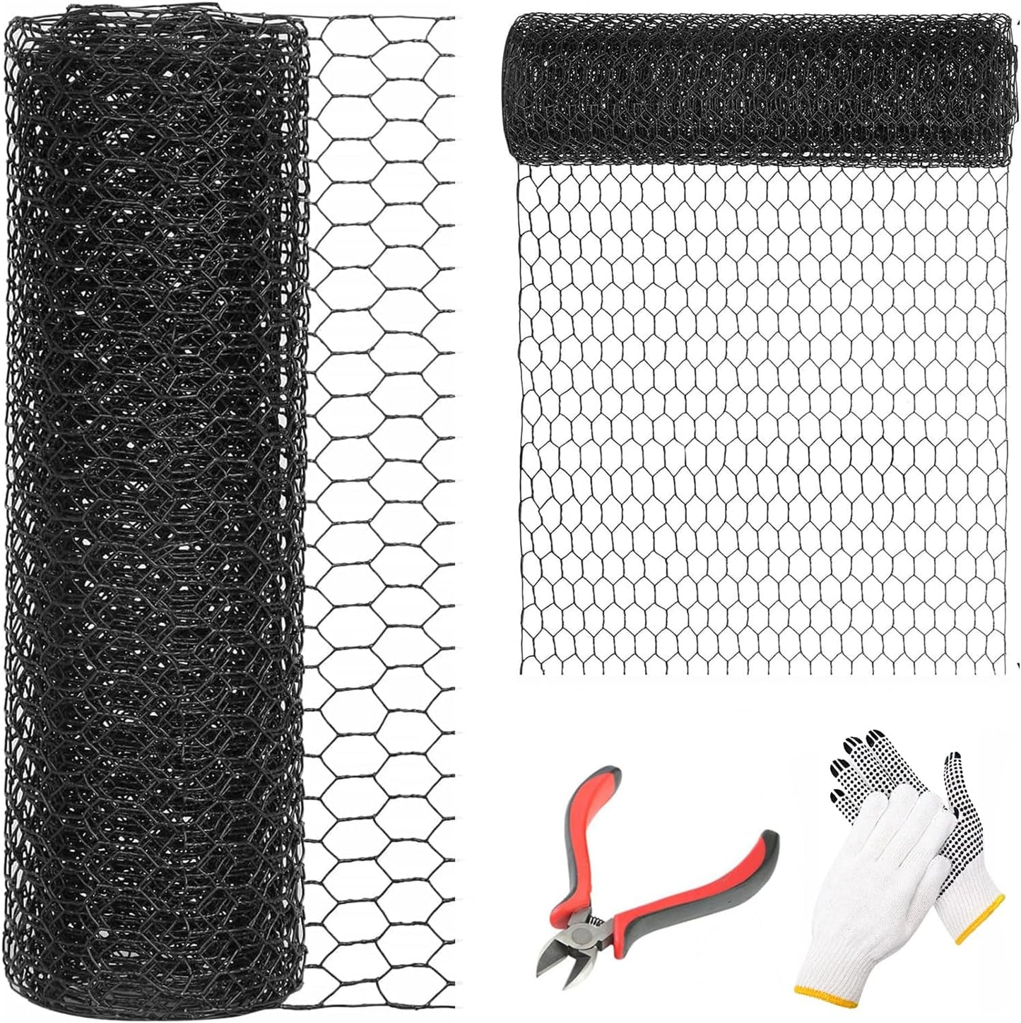 12'' x 50' Black Chicken Wire Fencing, 1 inch Chicken Wire and 20 Gauge Poultry Netting, Garden Mesh Fence Roll for Floral Arrangements/Crafts/Farm/Livestock/Pet Protection