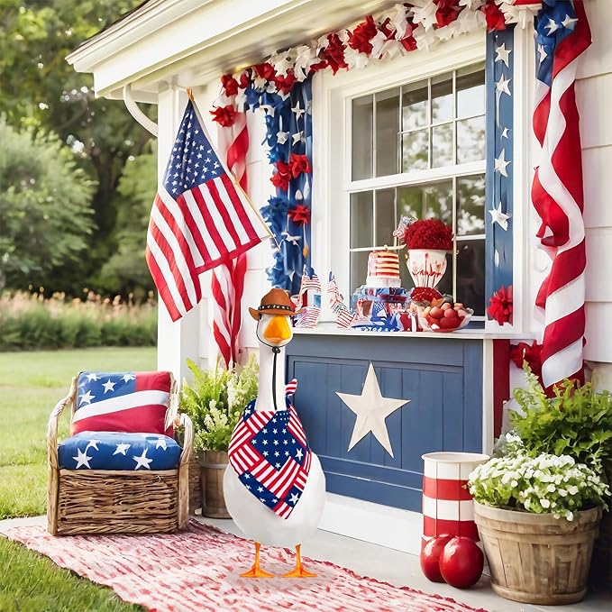 4th of July Goose Outfit Set 23"/ 17'' Plastic Lawn Porch Patriotic Goose Clothes Outfit for Outdoor Patio Yard Lawn Art Decoration