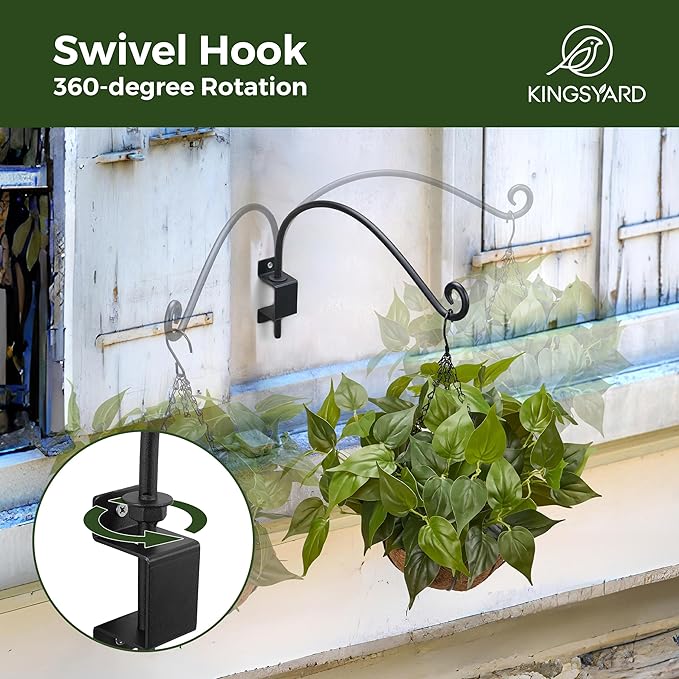 Kingsyard 2 Pack Swivel Plant Hangers Outdoor - 12 Inch Heavy Duty Wall Plant Hooks for Hanging Plant Baskets Bird Feeder Lanterns Wind Chimes