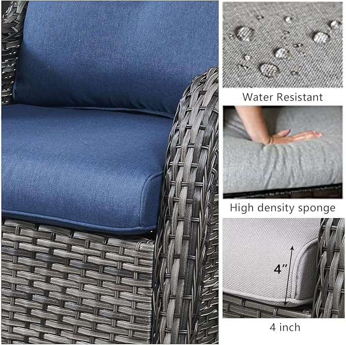 HUMMUH Patio Furniture 5 Pieces Outdoor Furniture Set Wicker Outdoor Sectional Couch with Patio Swivel Rocking Chairs,Ottomans for Patio