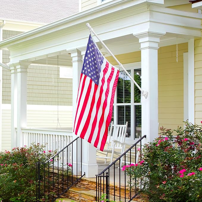 ZMTECH 2 Pcs 6 FT Flag Pole with Solar Light - Adjustable Bracket, Stainless Steel Flag Poles for Outside House, Tangle Free Flag Pole Holder Kit for American Flag (Without Flag, White)