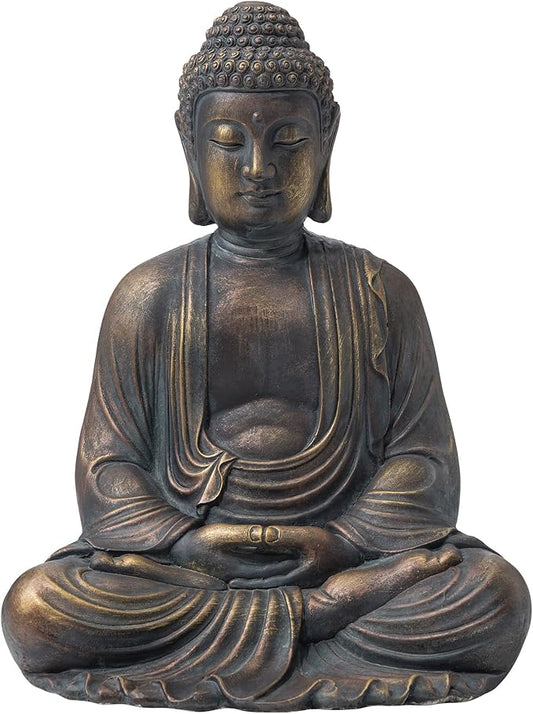 Glitzhome GH20384 22.75" Indoor Outdoor Sitting Meditating Buddha Zen Statue, 22.75 Inch Tall, Bronze