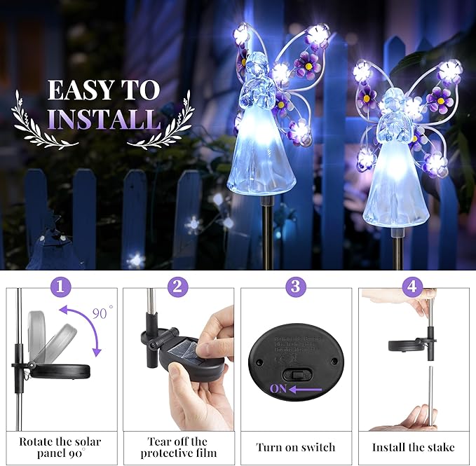 GIGALUMI Solar Angel Garden Stake Lights - 4 Pack Angel Solar Lights Outdoor Garden, Eternal Light Angel with 7 LEDs for Cemetery Grave Decorations, Memorial Gift, Christmas Yard Art, Sympathy Gift