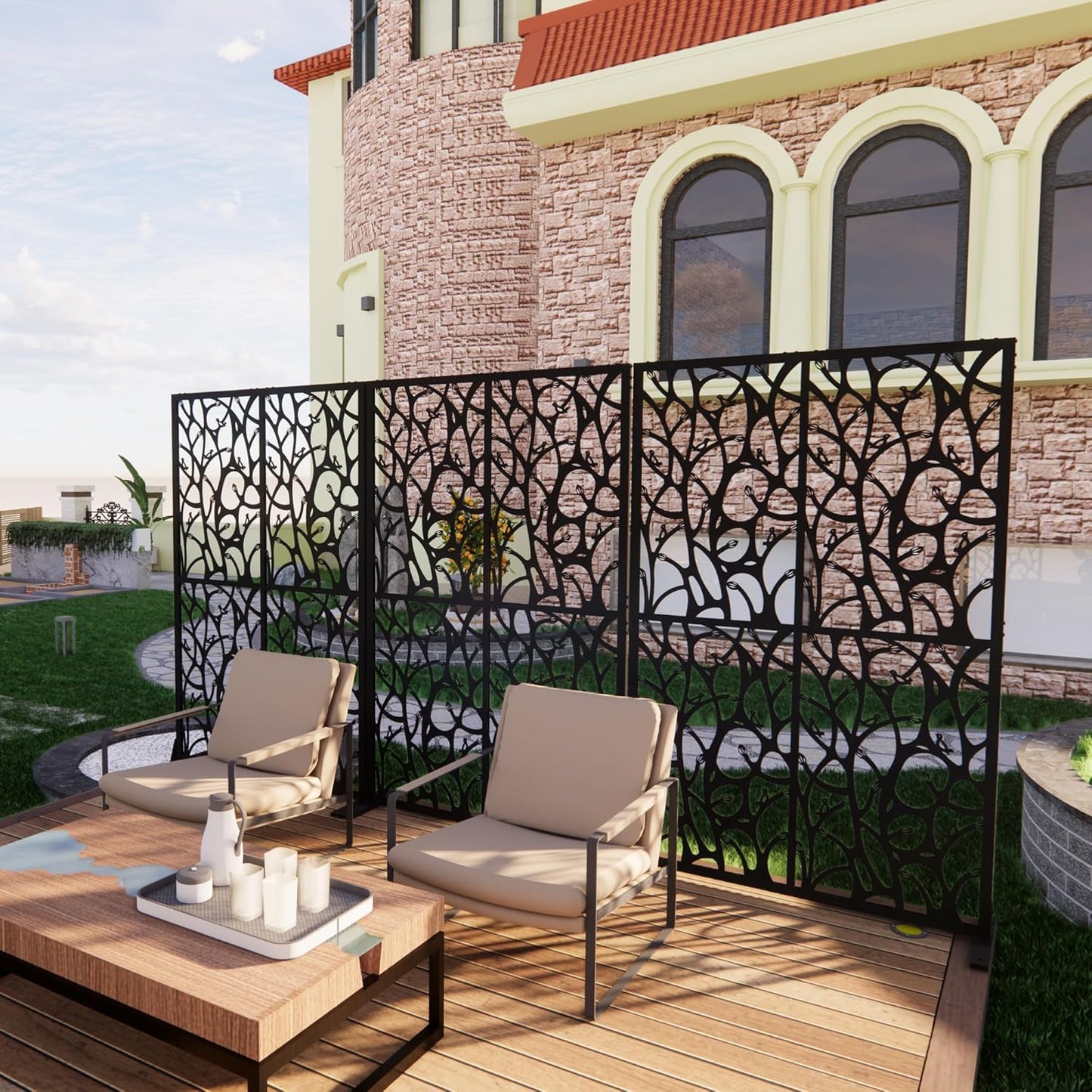 2 Pack Metal Privacy Screens 72" H Outdoor Privacy Screens Panels Outdoor and Indoor Bird Pattern Divider for Balcony Patio Garden Room Divider(Black,2 Pack)