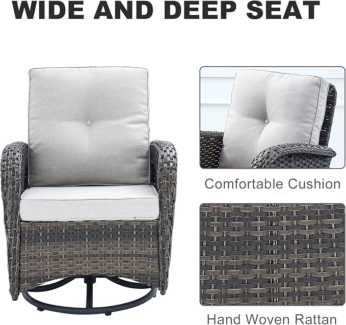 HUMMUH Patio Furniture 6-Piece PE Wicker Outdoor Conversation Set,All-Weather Rattan Swivel Chairs with Ottomans Glider Loveseat for Backyard,Poolside,Deck