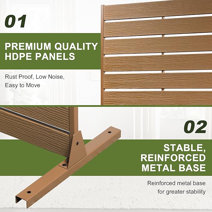 NicBex 2-Pack Outdoor Privacy Screen, 72" H Privacy Screen Freestanding Fence Panels with Metal Stand, HDPE Indoor Decorative Divider for Pool, Garden, Apartment, Bathroom, Brown