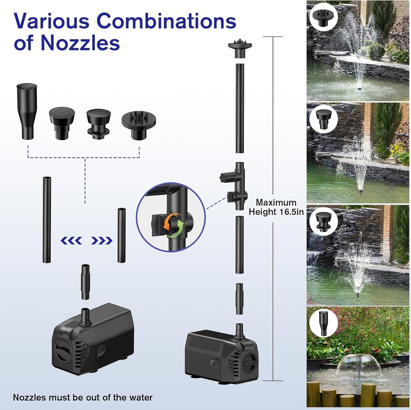 POPOSOAP Solar Pond Pump, 30W Solar Water Pump 430GPH Flow Adjustable, Solar Fountain Pump with Diverter Valve & 6.6 FT Tubing for Ponds, Wildlife Garden, Waterfall, Fountain, Water Feature-P130H