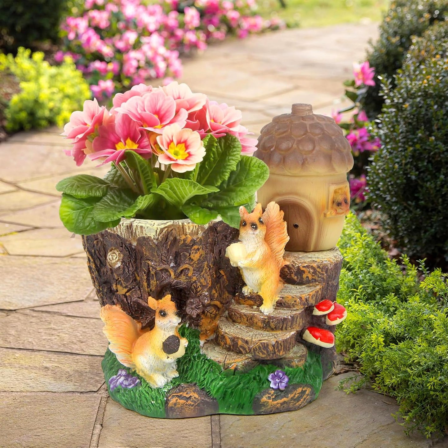 Solar Garden Statue Squirrel Decor,Flower Pots Planters Pots for Succulent,Outdoor Garden Sculpture for Patio Balcony Yard Lawn Decor,Unique Gift for Dad Mom Grandma