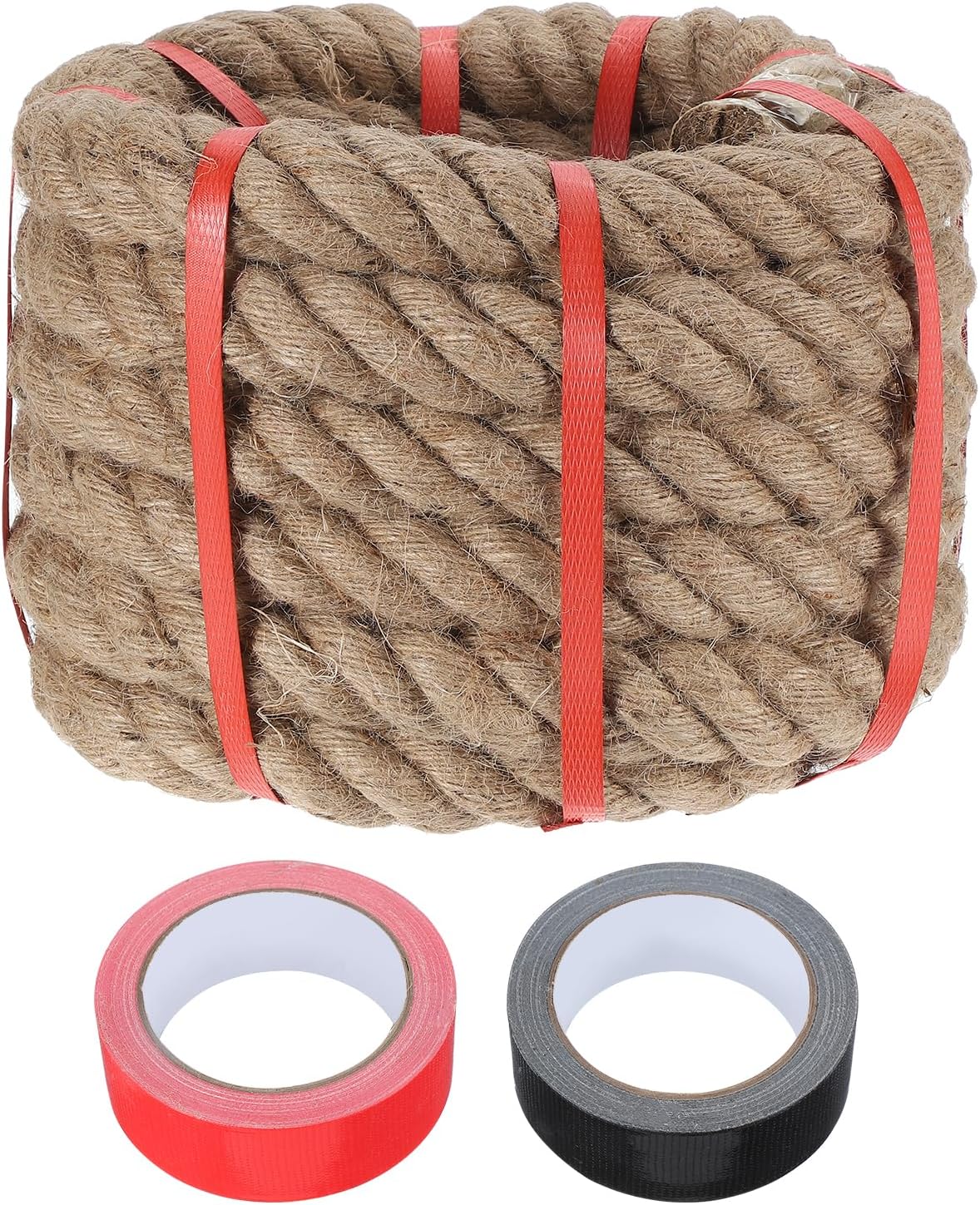 MECCANIXITY Jute Rope 1.4 Inch x 20ft, Thick Twine Rope Ropes Braided Jute Twine Natural Brown Burlap Cord String Heavy Twisted with Tapes for Decorative Crafts Railing Swing Tug of War