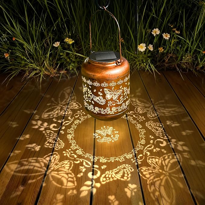 4Pack Butterfly Solar Lanterns Outdoor Waterproof Garden Decor Birthday Gifts for Women Metal Hanging Solar Lights for Yard Patio Lawn Backyard Butterfly Gardening Gifts for Mom Grandma