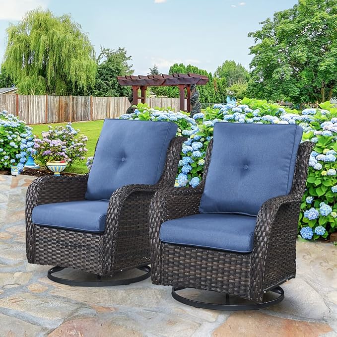 HUMMUH 9 Piece Patio Furniture PE Wikcer Outdoor Furniture Set with Sectional Sofa Swivel Patio Chairs Ottomans and Glass Coffee Table for Yard,Garden,Lawn